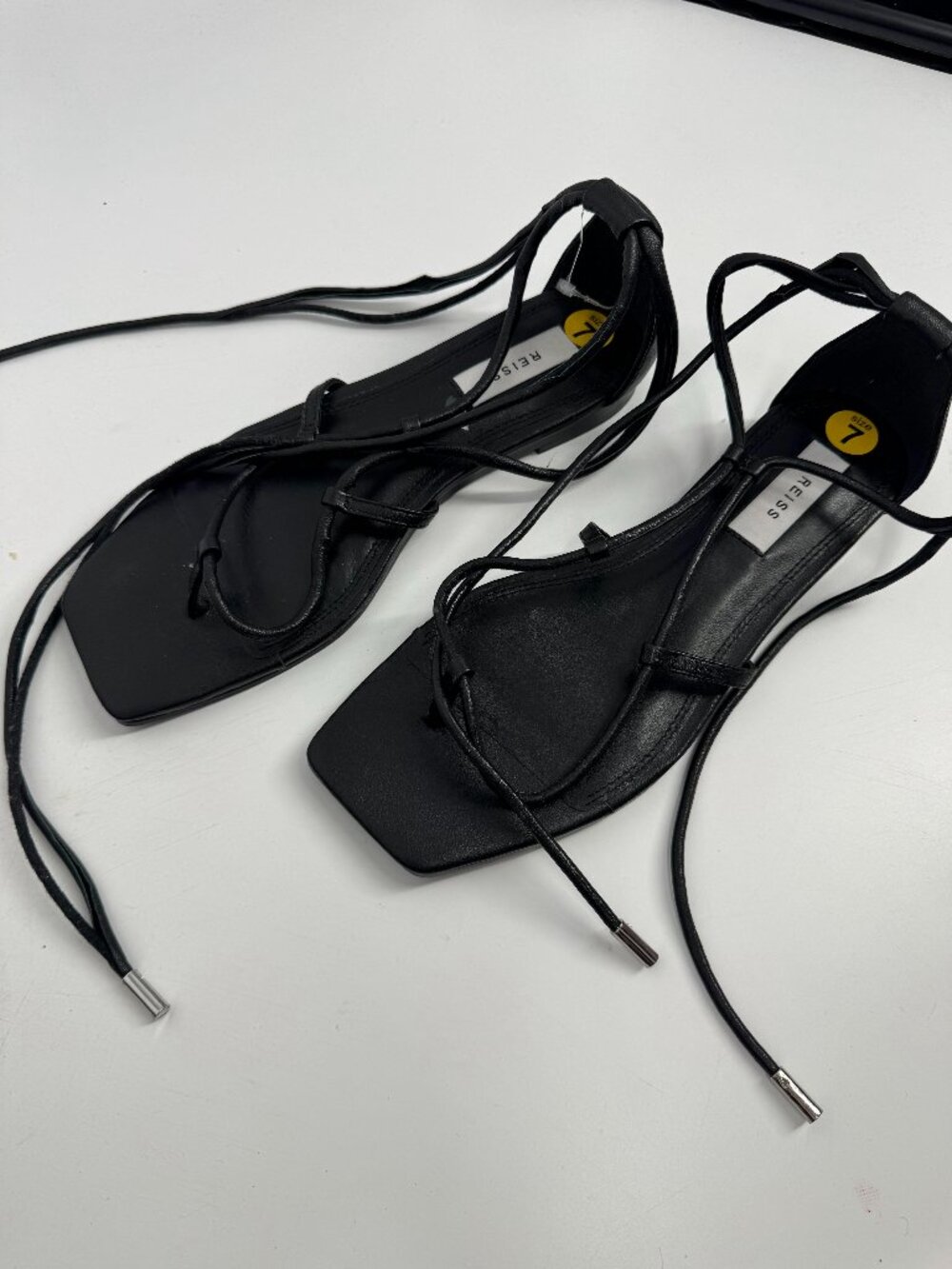 REISS Kali Flat Leather Strappy Wrap Sandals Size 7 - Picture 4 of 9